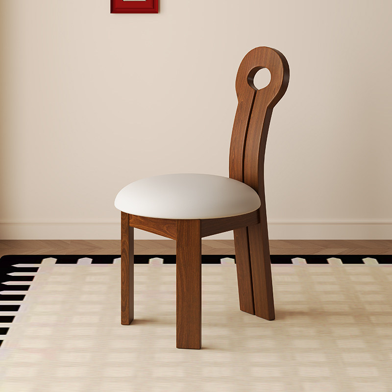 蓝色理想实木餐椅橡木软包家用靠背书桌椅现代简约餐桌椅子钥匙椅