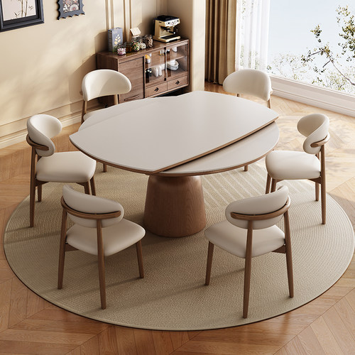 岩板餐桌椅组合家用长方形可变圆