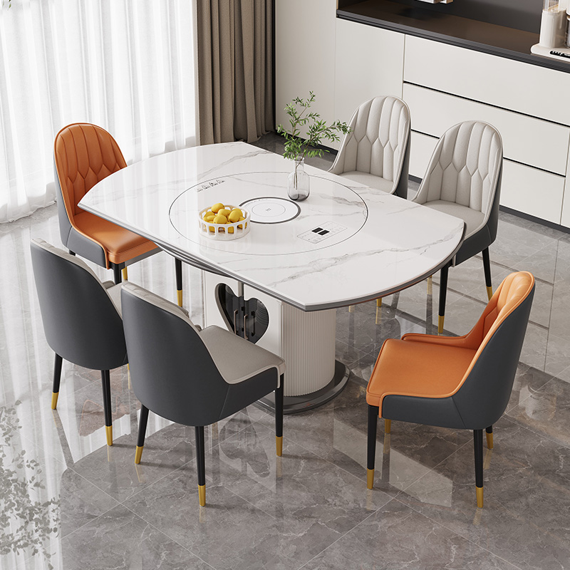 蓝色理想轻奢岩板餐桌圆形高级感现代简约高档餐厅桌子