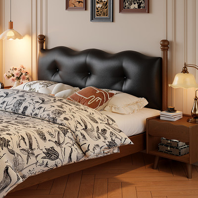 政府补贴蓝色理想法式复古风实木床现代简约1.8米双人真皮软包床