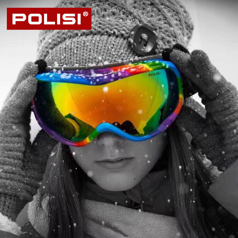 polisi专业滑雪镜双层防雾偏光男女户外登山雪镜可卡