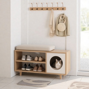 创意猫窝柜换鞋凳一体猫窝四季通用人宠共用家具狗窝边柜猫舍用品