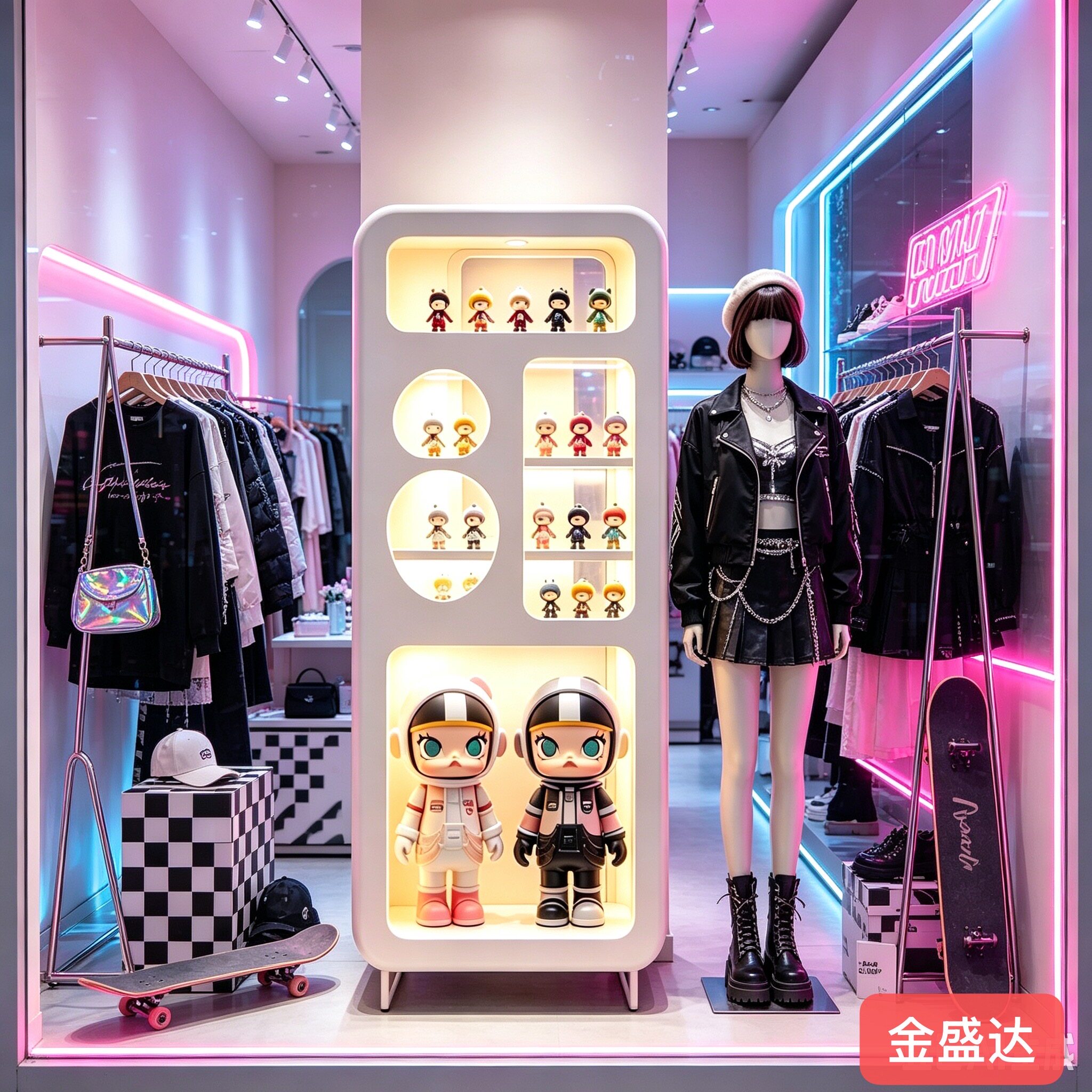 服装店橱窗陈列道具展示柜服装店橱窗场景气氛布置直播间柜