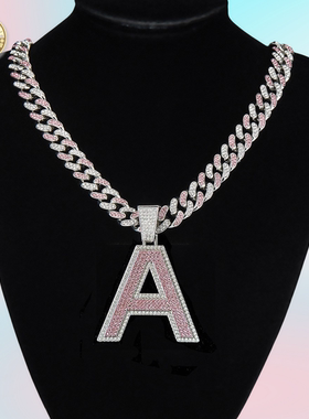 美式嘻哈双色粉钻大字母满钻古巴