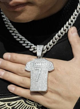 欧美嘻哈满钻BADDEST数字7镶钻夸张说唱吊坠个性短款锁骨链古巴链