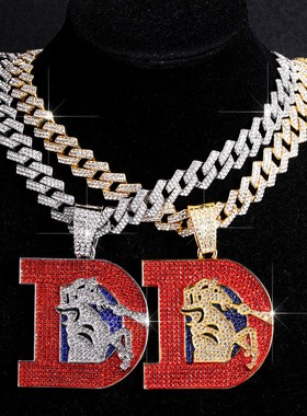 新款霸气创意镶钻D字母嘻哈项链
