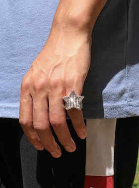 欧美风五角星夸张满钻超闪大戒指