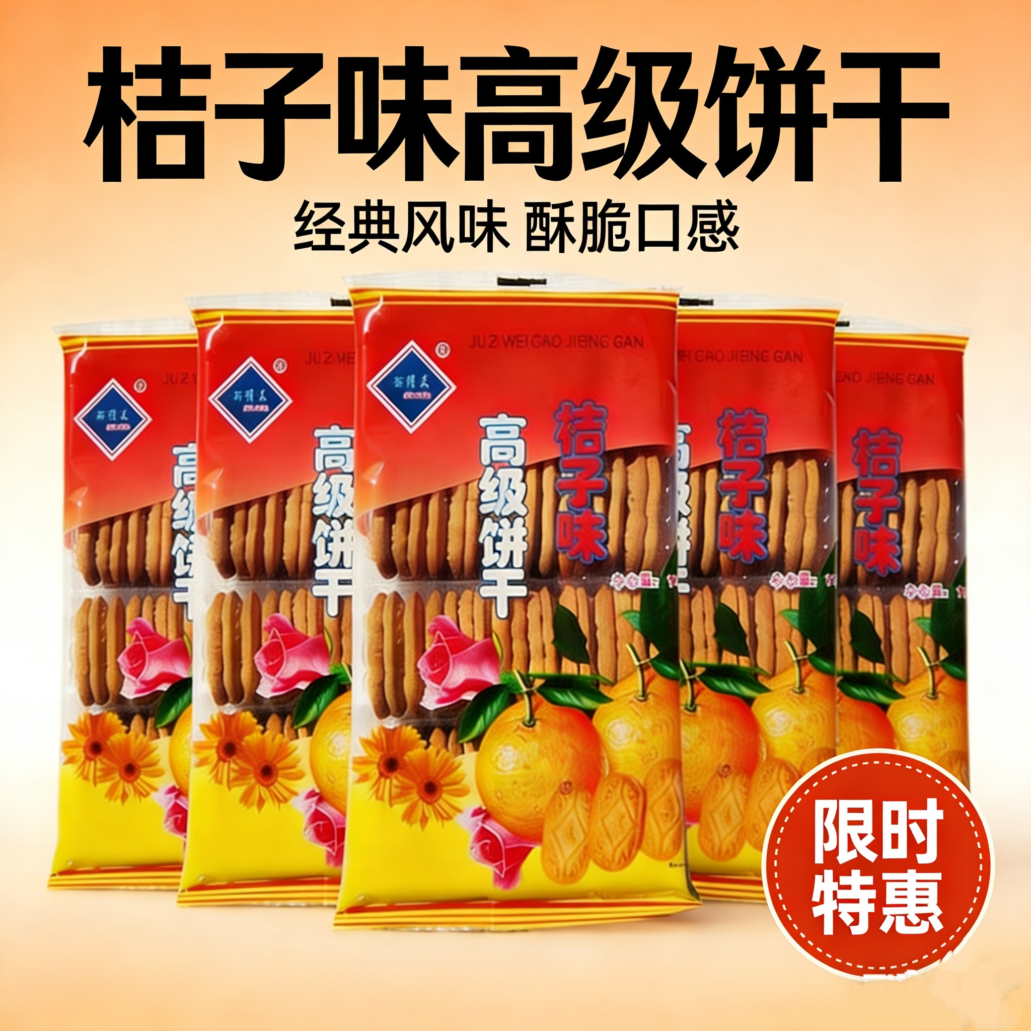 正宗桔子味饼干休闲解馋怀旧零食童年橘子味饼干东北桔子饼干