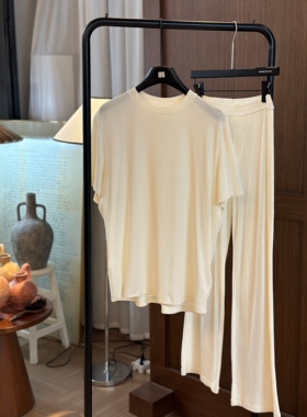 卡戴珊同款SKIM*S男友风裸感慵懒宽松莫代尔短袖长裤家居服套装夏