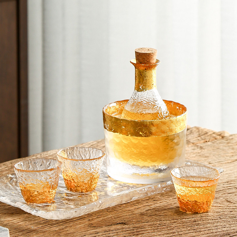 金箔白酒杯清酒壶套装高档轻奢酒具水晶玻璃分酒器酒盅一口杯日式