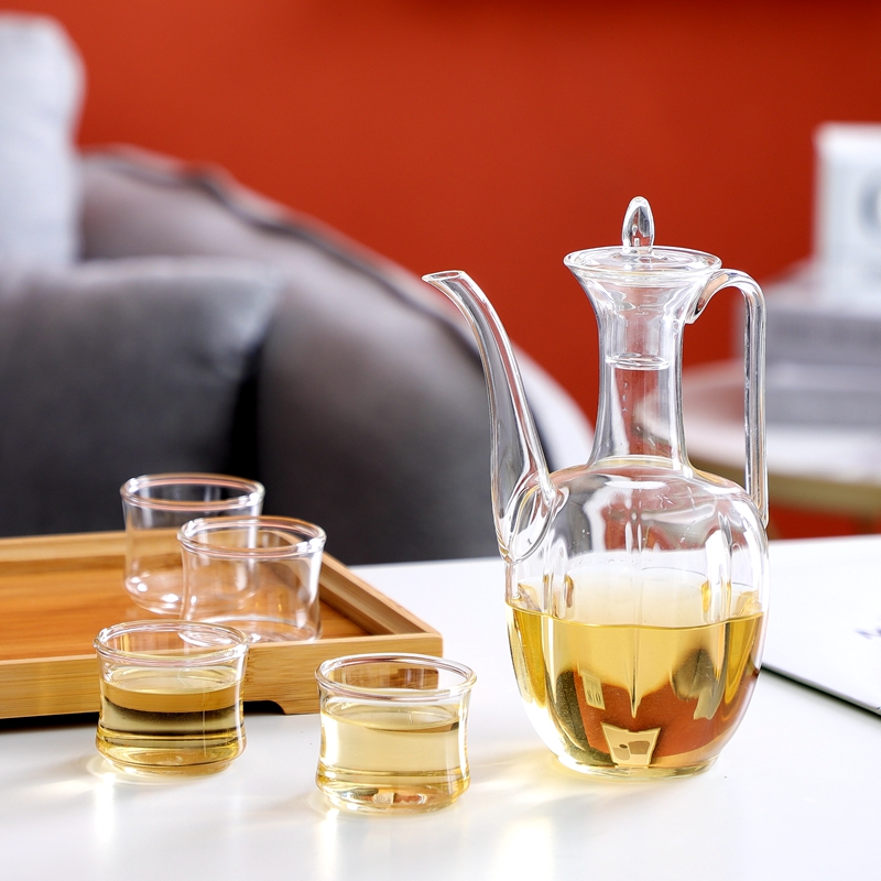 新中式贵妃壶仿古棱壶耐高温玻璃仿宋执手壶清酒壶白酒杯酒具套装