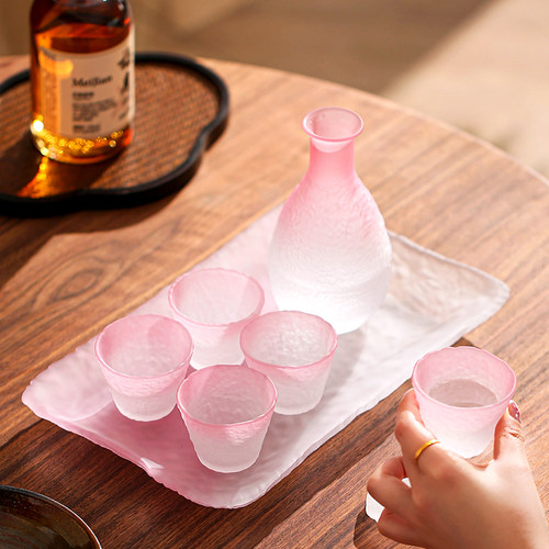 高颜值妃粉玻璃清酒壶日式白酒杯