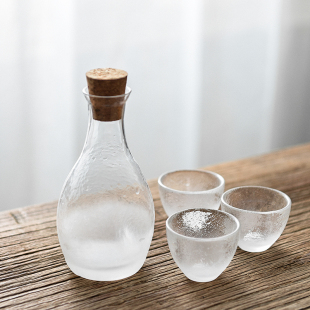 一两杯酒壶酒盅 手工云雾玻璃小酒杯加厚清酒杯白酒杯古风酒具套装