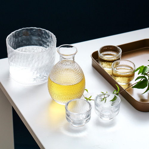 日式套装玻璃家用锤纹杯温酒器
