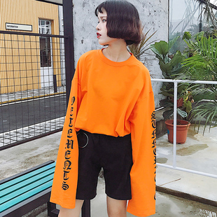 早秋装新款ulzzang长袖t恤女学生韩国bf风宽松原宿百搭中长款上衣