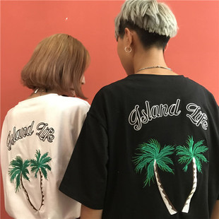 情侣装夏装2017新款韩版五分短袖T恤衫女宽松t半袖学生夏天班服潮