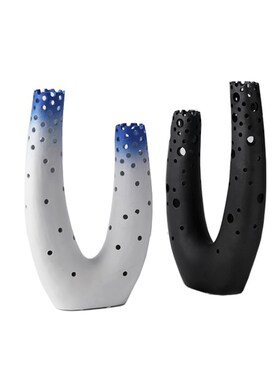 北欧刺头陶瓷葫芦形花器摆件现代简约样板间展厅镂U空多口花瓶装