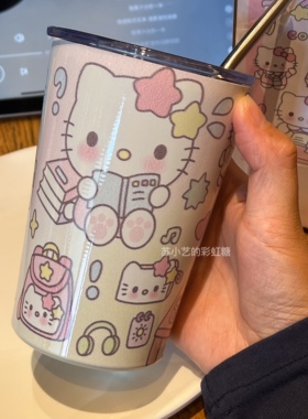 原创可爱kitty猫咪304不锈钢杯子保温杯带吸管带盖子随手咖啡杯