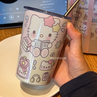 原创可爱kitty猫咪304不锈钢杯子保温杯带吸管带盖子随手咖啡杯