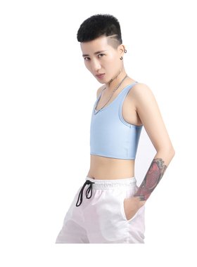 kkh缩胸短款裹胸运动cos束胸内衣大胸显小塑胸背心学生