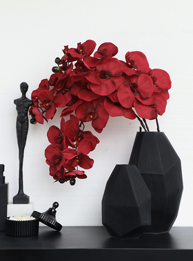 中式单支红色蝴蝶兰绢花仿真花婚房布置插花装饰摆件干花餐桌花艺