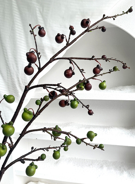 密度家居咖啡色绿色多叉海棠花果仿真花枝米奇果客厅电视柜装饰品