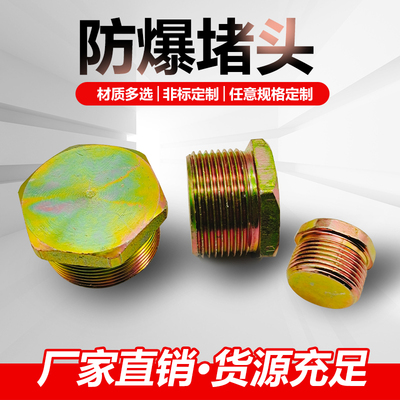 防爆堵头4分6分DN25M20碳钢镀锌外六角密封实心外丝闷盖丝堵闷头