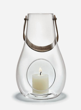 丹麦holmegaard创意简约无铅水晶玻璃防风灯笼烛台花器高25cm进口