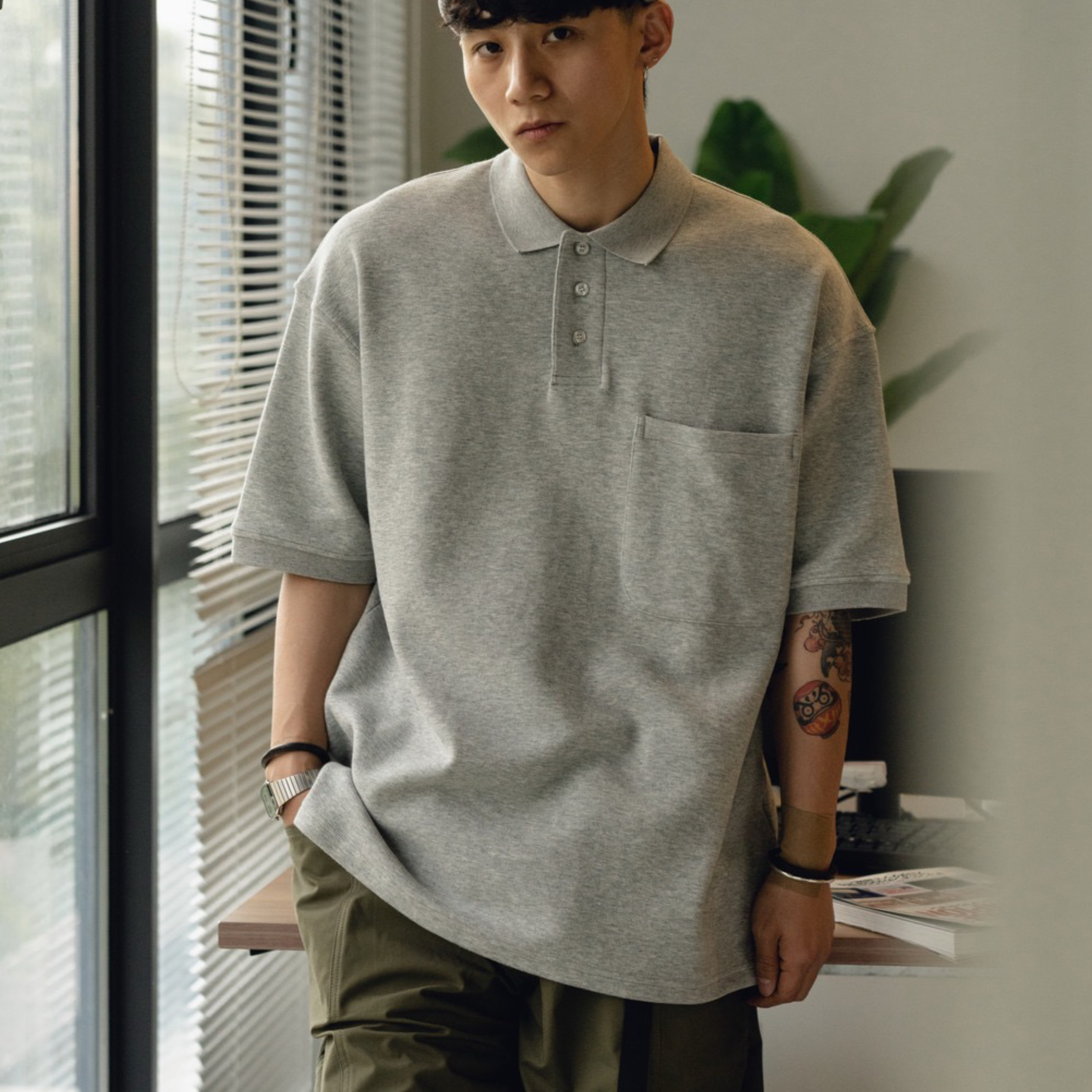 空气层珠地宽松廓形polo衫短袖