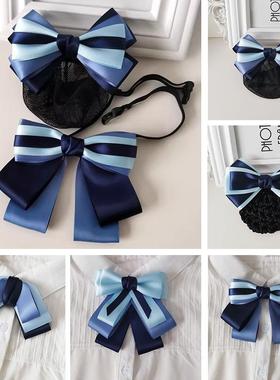 银行领花女蓝色邮政建行领巾职业发夹电信护士正装领结配饰头花