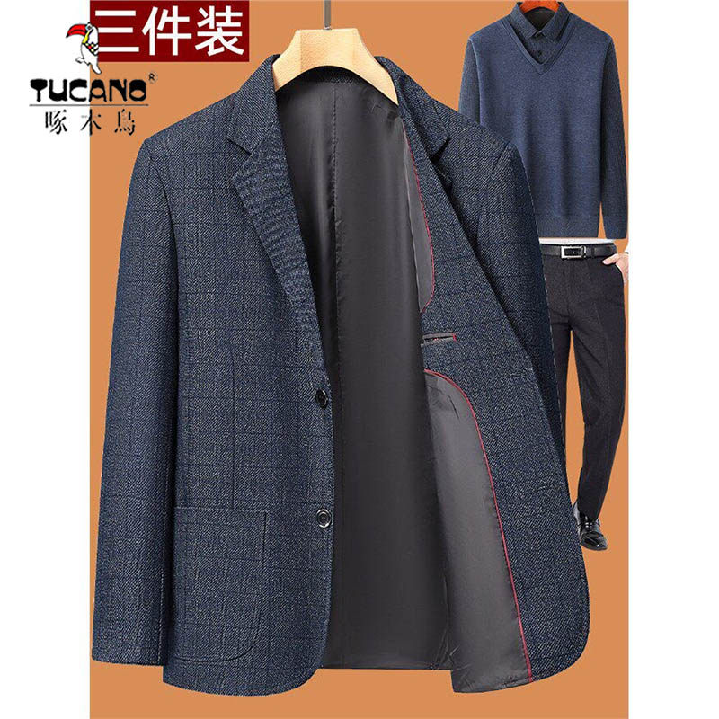 啄木鸟中年男士休闲西服爸爸春装外套40岁50中老年60秋季男装便西