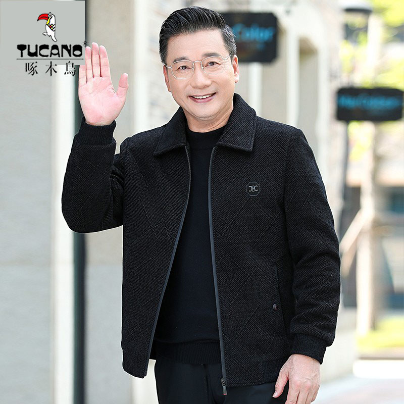 啄木鸟爸秋季外套春款中年男士夹