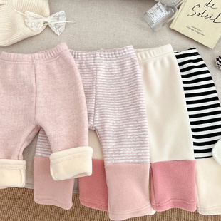 洋气女宝宝拼色百搭加厚保暖大pp外穿裤 加绒打底裤 子 冬季 ins韩版