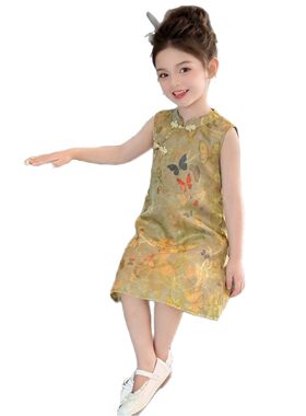 儿童装女童裙子名族风盘扣送包包旗袍蝴蝶连衣裙2026夏季新款
