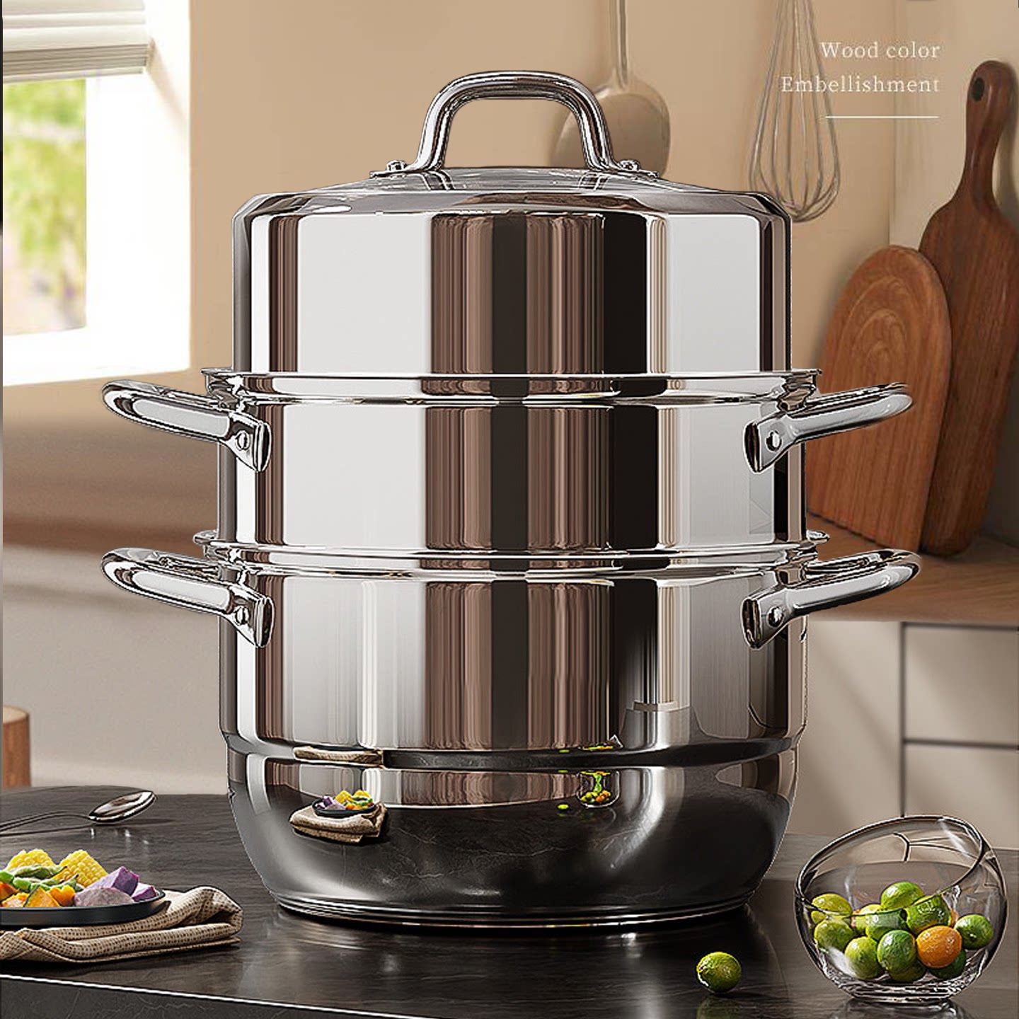 蒸师傅304不锈钢蒸锅家用大号多功能三层蒸屉电磁炉煤气灶蒸馒头