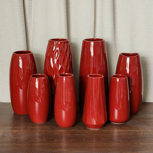 红色喜庆陶瓷花瓶插花摆件可水培不漏水红柳发财果红果年宵花鲜花