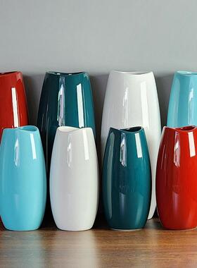 大中小白蓝绿红色鹅蛋陶瓷花瓶客厅餐桌电视柜摆件内外釉面可装水