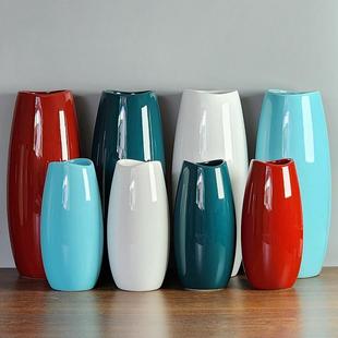 大中小白蓝绿红色鹅蛋陶瓷花瓶客厅餐桌电视柜摆件内外釉面可装水