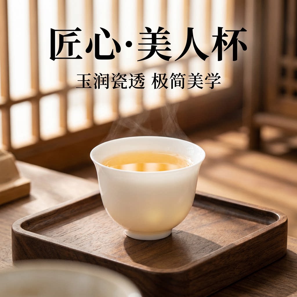 茗凯轩|骨瓷薄胎白瓷美人杯品茗杯功夫茶具陶瓷主人杯简约小茶杯