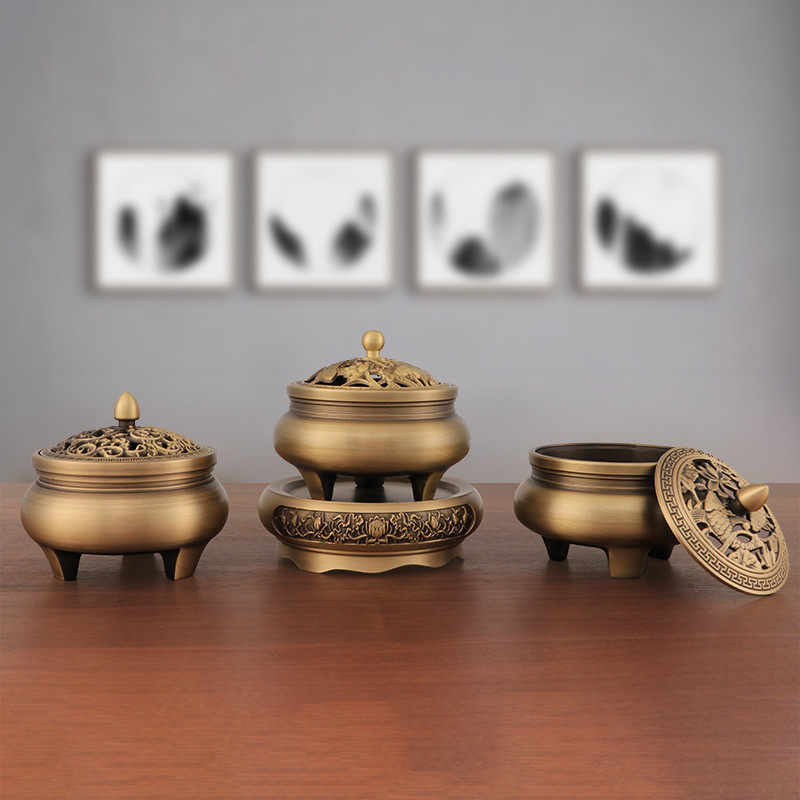 家用纯黄铜三足仿古香炉室内上香盘香线香炉书房客厅摆件,家居饰品,香薰托盘,淘宝优惠券,粉丝福利购,淘宝优惠卷