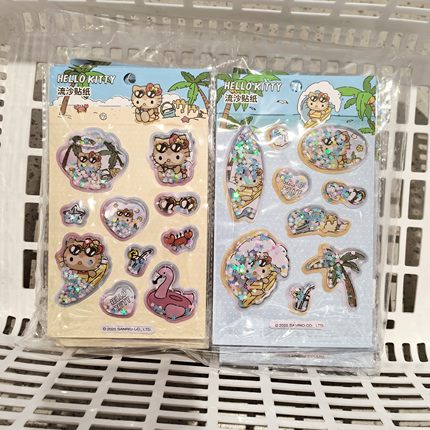 MINISO名创优品Hello Kitty凯蒂猫夏日黑皮系列-流沙贴纸