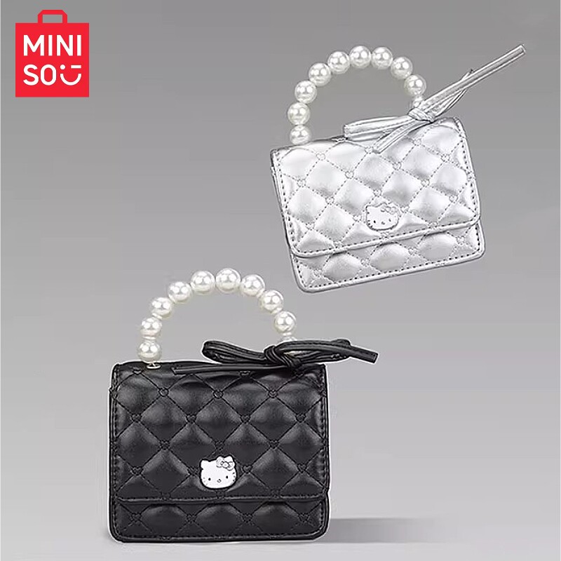 MINISO名创优品HelloKitty珍珠炼条斜挎包Hello女包包菱格单肩包