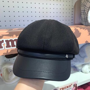 MINISO名创优品简约萌趣动物耳朵学院格纹时装帽呢料八角帽马术帽