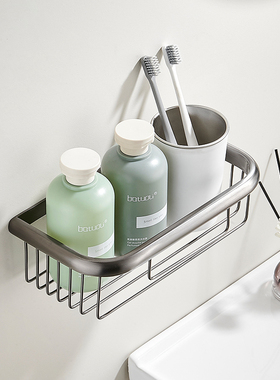 枪灰色浴室架子置物架全铜卫生间壁挂式高端牙刷杯收纳网篮免打孔