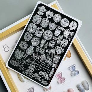 美甲新款重金属徽章美式哥特字母印花图案工具法式油转印模具钢板