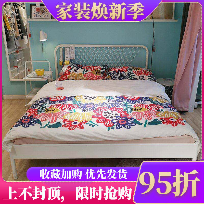 宜家床奈斯顿铁床欧式单人床铁艺床出租房床白色ins双人床儿童床