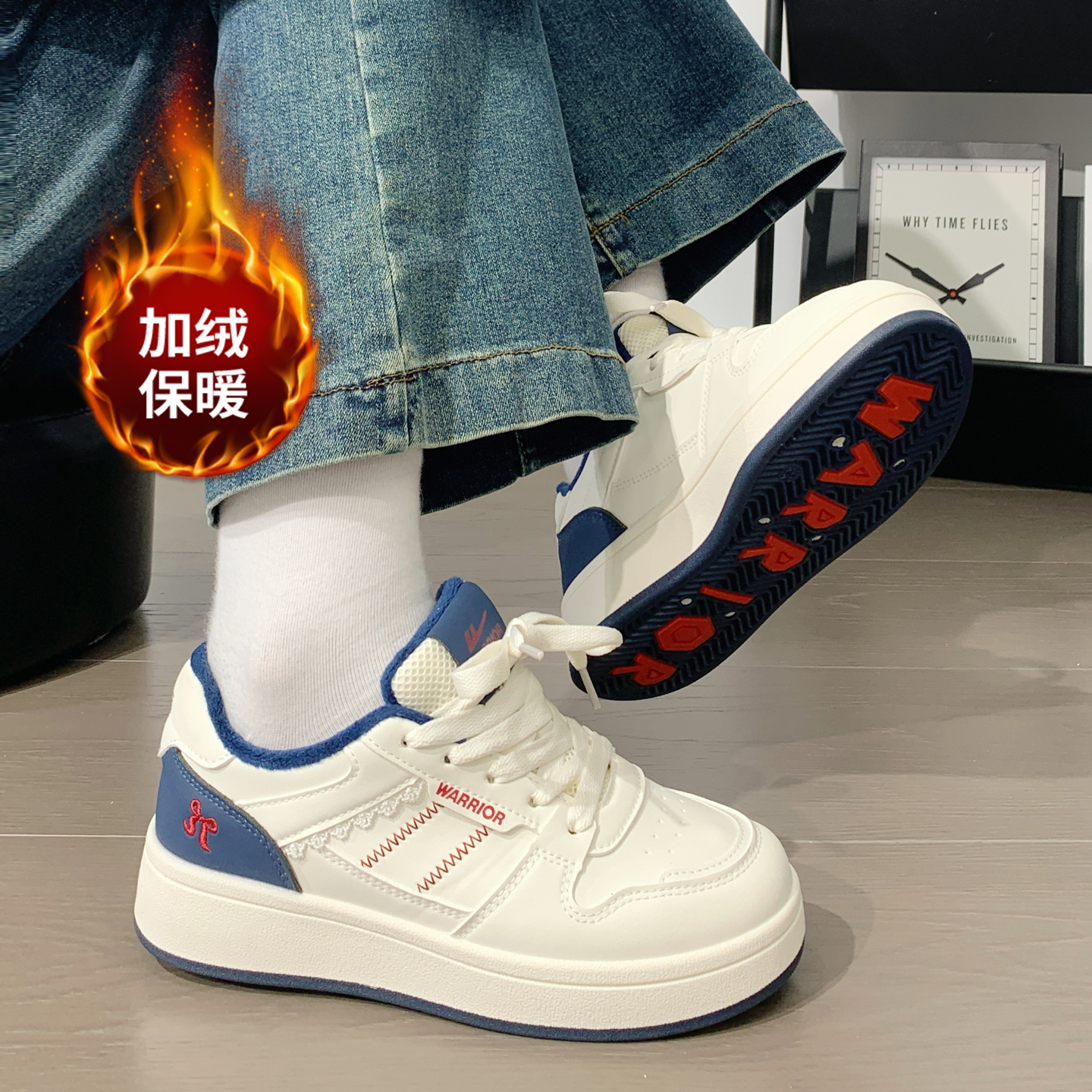 回力棉鞋加绒秋冬小白鞋女新款百搭运动休闲鞋子学生厚底增高板鞋