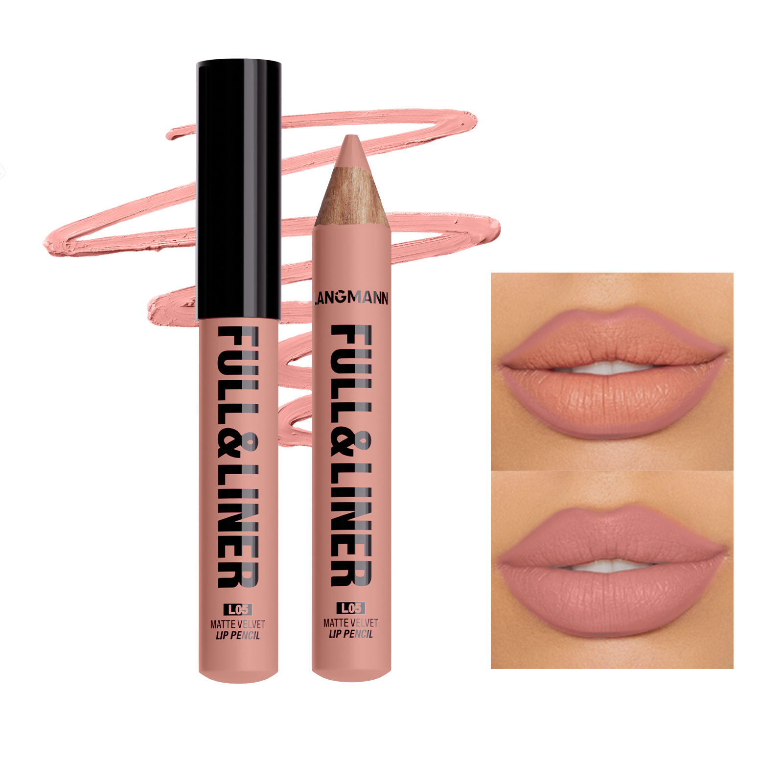 辣妹裸粉色口红笔欧美口棕丰唇妆自然修饰唇形木笔可削哑光唇线笔