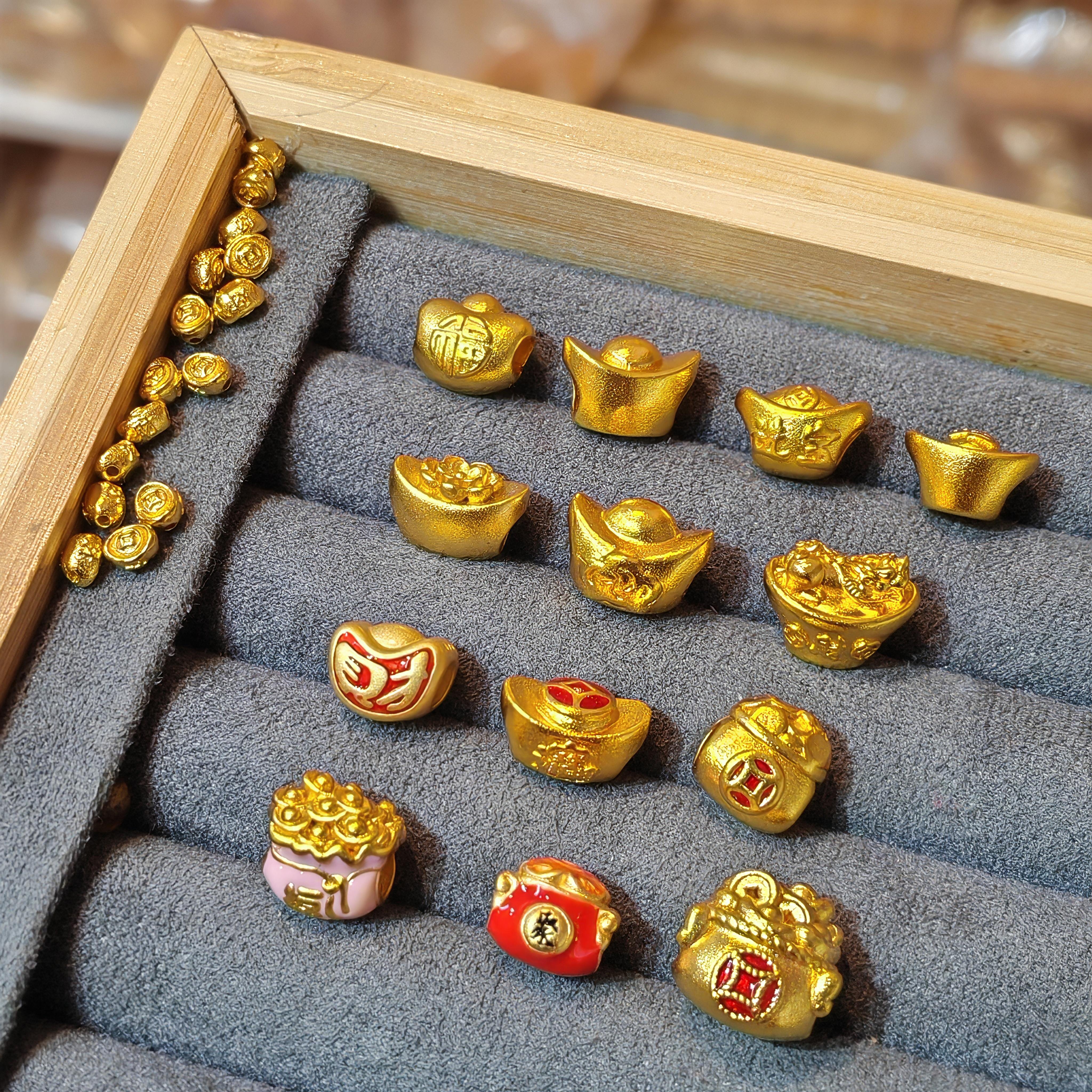 沙金 财字元宝福袋聚宝盆招财纳福钱币diy手链手串配件配珠