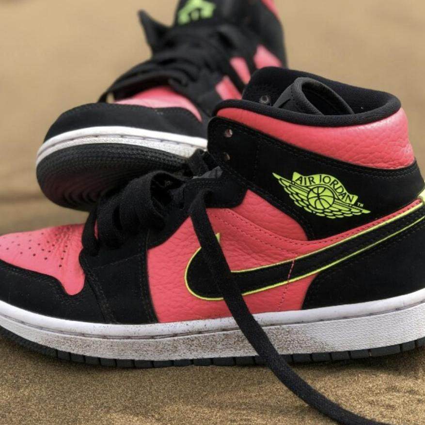 Air Jordan 1 Mid Hot Punch AJ 1MID 热点黑红西瓜红 BQ6472-006,运动鞋new,篮球鞋,淘宝优惠券,粉丝福利购,淘宝优惠卷